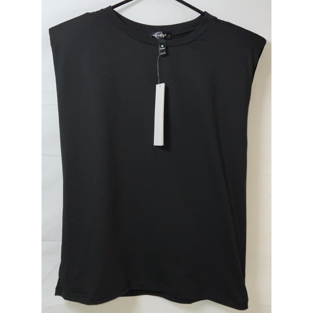 NWT Women's Aqua Sleeveless Tank Shirt w/ Shoulder Pads - Black - Medium